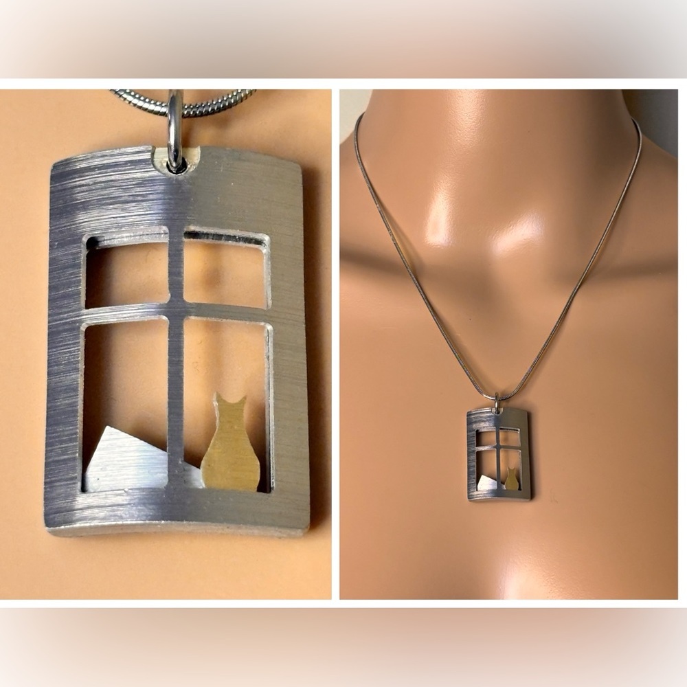 Mixed Metal Cat Silhouette Charm Necklace
